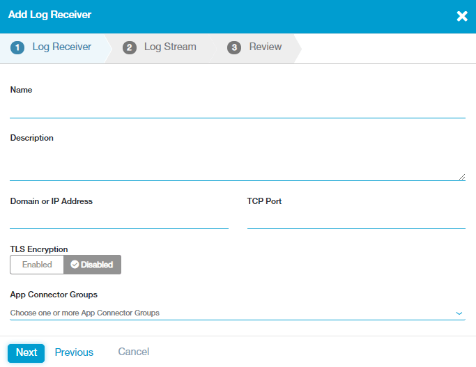 Configuring a Log Receiver Zscaler